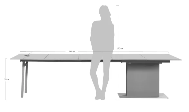 Стол раздвижной LUNGO 60-300х90х75см серый (изображение №4)