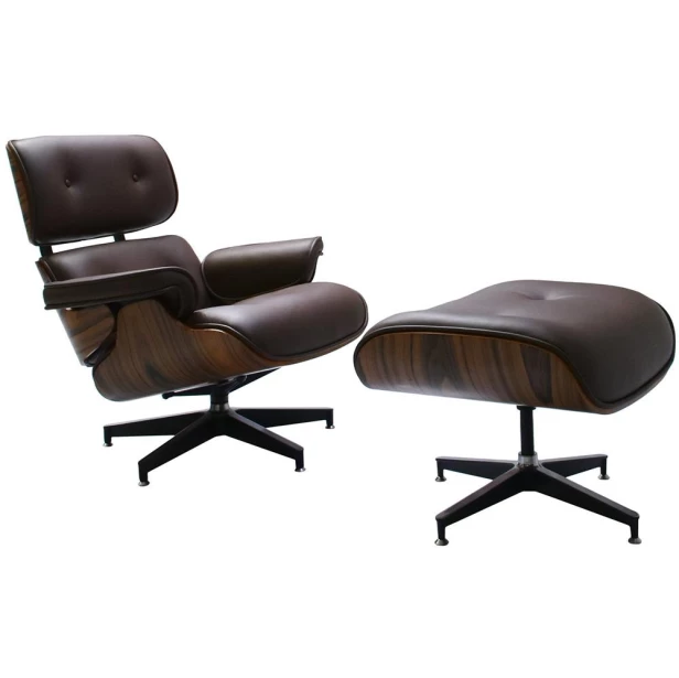 Кресло EAMES LOUNGE CHAIR и оттоманка EAMES LOUNGE CHAIR коричневые (изображение №1)