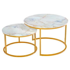 Набор кофейных столиков Tango бежевый мрамор с ножками матовое золото