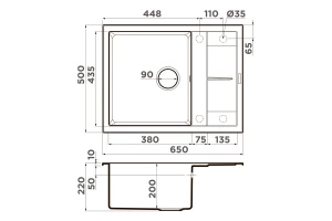 Второе фото. Мойка врезная с крылом OMOIKIRI Sumi 65