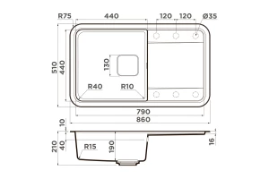 Второе фото. Мойка врезная с крылом OMOIKIRI Tasogare 86