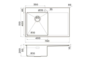 Второе фото. Мойка врезная с крылом OMOIKIRI Akisame 78