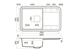 Второе фото. Мойка врезная с крылом OMOIKIRI Tasogare 86