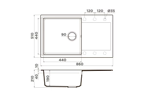Второе фото. Мойка врезная с крылом OMOIKIRI Daisen 86