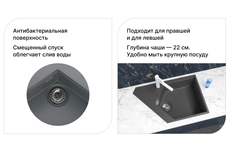 Мойка врезная KITKRAKEN River Graphite (изображение №2)