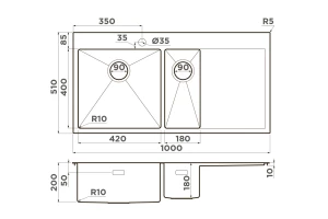 Второе фото. Мойка врезная с крылом OMOIKIRI Akisame 100-2