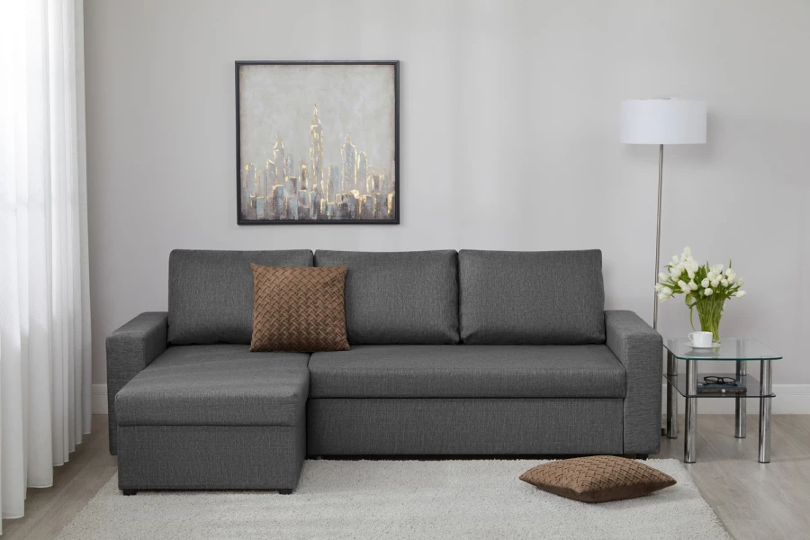 Угловой диван-кровать - аналог IKEA VILASUND, 235х90х155 см, серый (изображение №5)