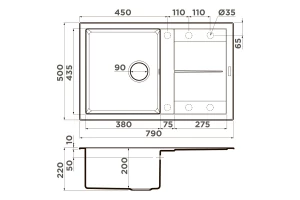 Второе фото. Мойка врезная с крылом OMOIKIRI Sumi 79