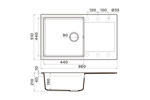 Второе фото. Мойка врезная с крылом OMOIKIRI Daisen 86