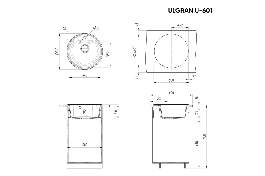 Мойка врезная ULGRAN u-601 (изображение №3)