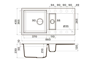 Второе фото. Мойка врезная с крылом OMOIKIRI Sakaime 86-2