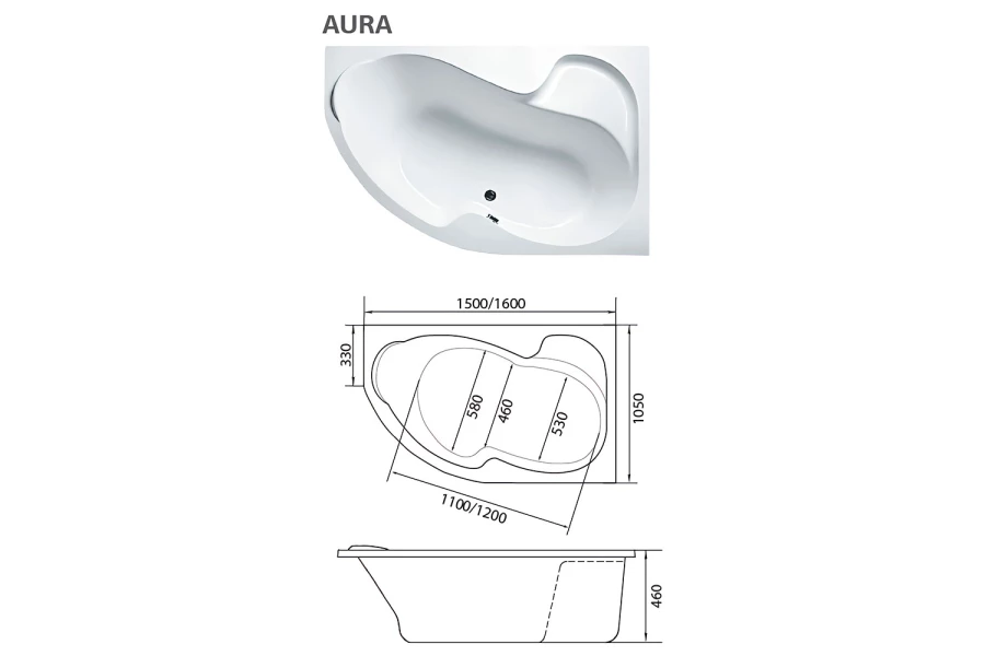 Ванна пристенная Marka One Aura 105x46 см (изображение №3)