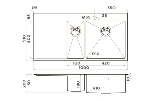 Второе фото. Мойка врезная с крылом OMOIKIRI Akisame 100-2