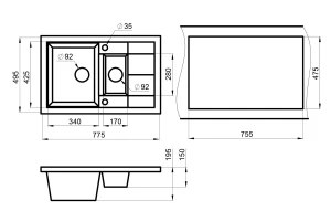 Второе фото. Мойка врезная с крылом GRANULA 7802