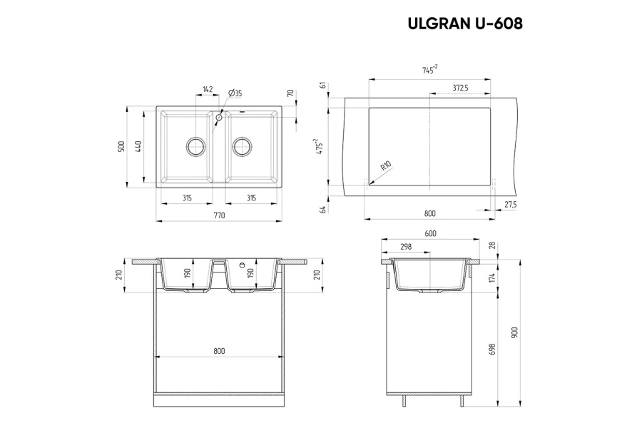 Мойка врезная ULGRAN u-608 (изображение №3)