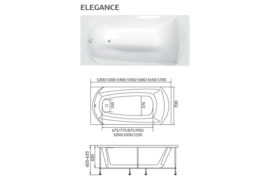 Ванна пристенная 1Marka Elegance 70x40.6 см (изображение №4)