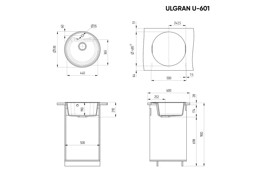 Мойка врезная ULGRAN u-601 (изображение №3)