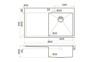 Второе фото. Мойка врезная с крылом OMOIKIRI Akisame 86