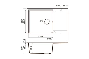 Второе фото. Мойка врезная с крылом OMOIKIRI Daisen 78-LB