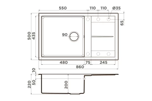 Второе фото. Мойка врезная с крылом OMOIKIRI Sumi