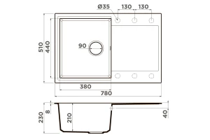 Второе фото. Мойка врезная с крылом OMOIKIRI Daisen