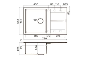 Второе фото. Мойка врезная с крылом OMOIKIRI Sumi 79