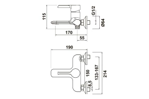 Второе фото. Смеситель для ванны ARGOTECH Elat с душевой гарнитурой