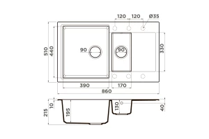 Второе фото. Мойка врезная с крылом OMOIKIRI Daisen 86-2