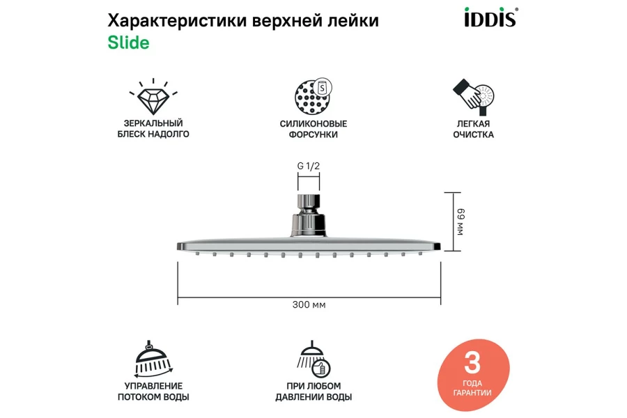 Душевая насадка верхняя IDDIS Slide (изображение №3)