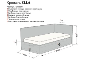 Кровать правосторонняя с подъёмным механизмом Ella