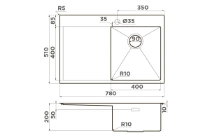 Второе фото. Мойка врезная с крылом OMOIKIRI Akisame 78