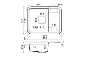 Второе фото. Мойка врезная с крылом OMOIKIRI Tasogare 65
