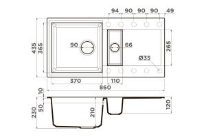 Второе фото. Мойка врезная с крылом OMOIKIRI Sakaime 86-2