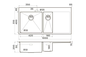Второе фото. Мойка врезная с крылом OMOIKIRI Akisame 100-2