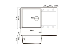 Второе фото. Мойка врезная с крылом OMOIKIRI Daisen 86