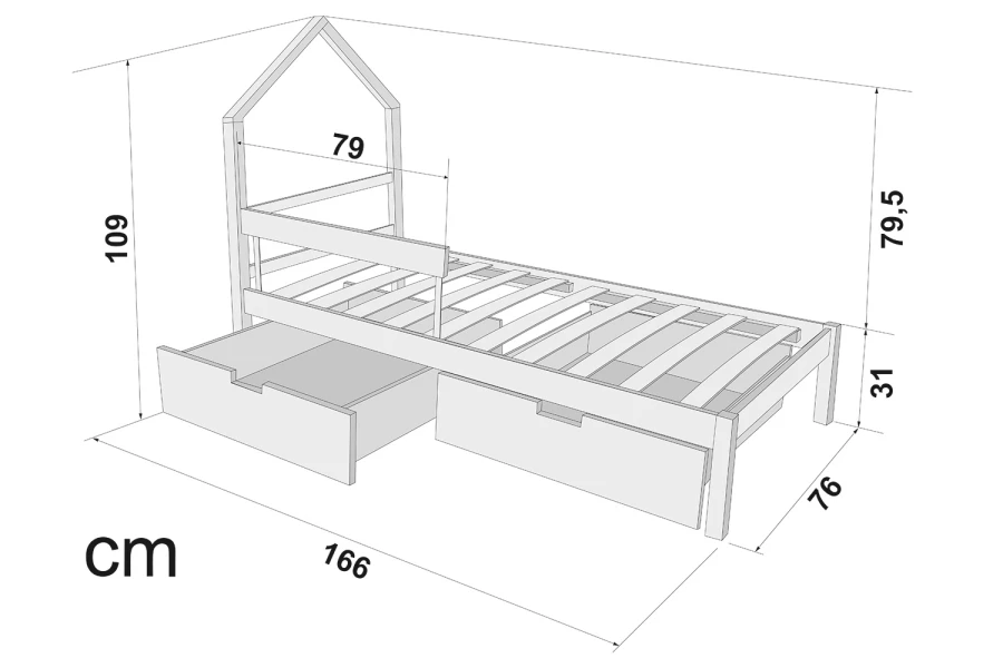Чертеж кровать домик 160 80 с размерами