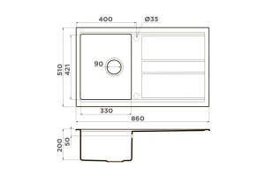 Второе фото. Мойка врезная с крылом OMOIKIRI Kitagawa 86
