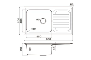 Второе фото. Мойка врезная с крылом OMOIKIRI Haruna 86