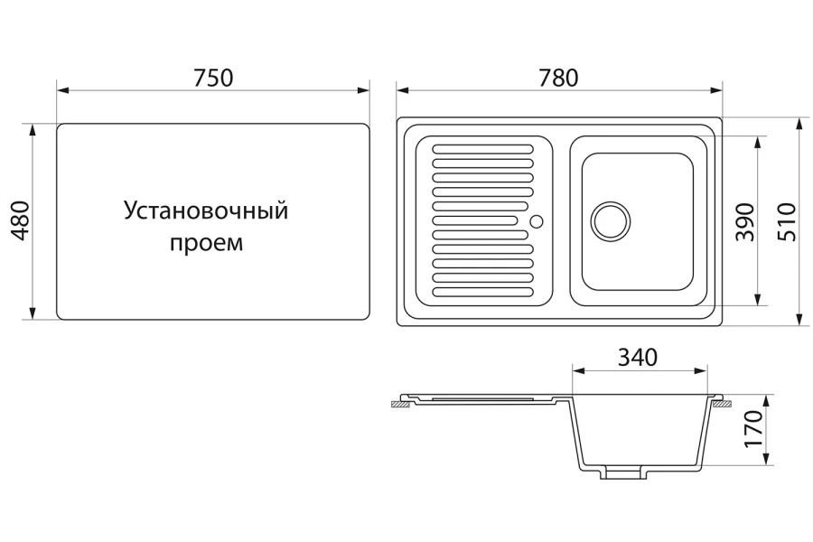 Мойка врезная с крылом GreenStone GRS-78 (изображение №2)