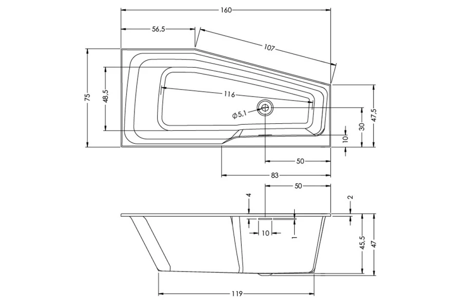 Ванна RIHO Rething Space 75x45.5 см (изображение №2)