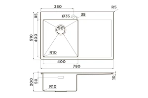 Второе фото. Мойка врезная с крылом OMOIKIRI Akisame 78