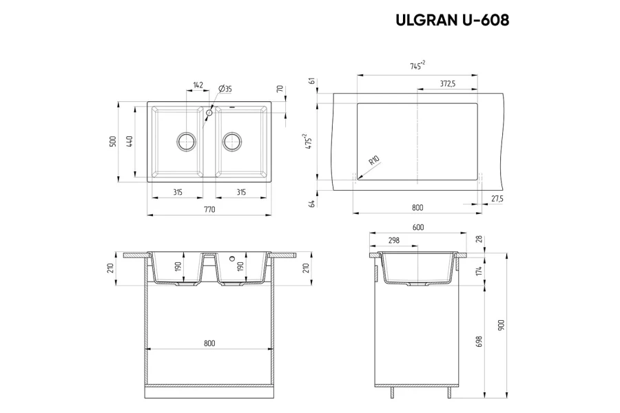 Мойка врезная ULGRAN u-608 (изображение №3)