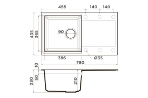 Второе фото. Мойка врезная с крылом OMOIKIRI Sakaime 78