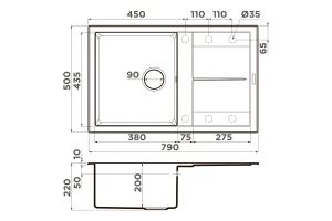 Второе фото. Мойка врезная с крылом OMOIKIRI Sumi 79