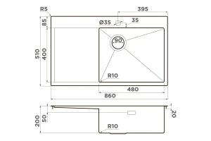 Второе фото. Мойка врезная с крылом OMOIKIRI Akisame