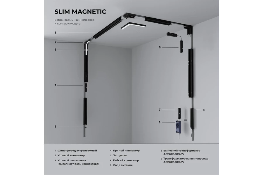 Шинопровод встраиваемый Slim Magnetic (изображение №6)