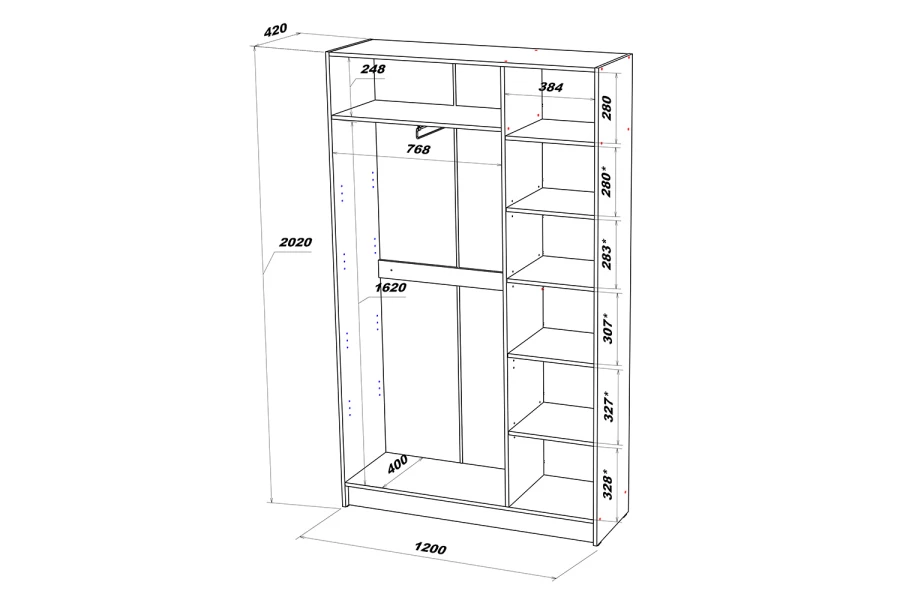 Шкаф 3-дверный с зеркалом Лофт 120х202х42 см (изображение №6)