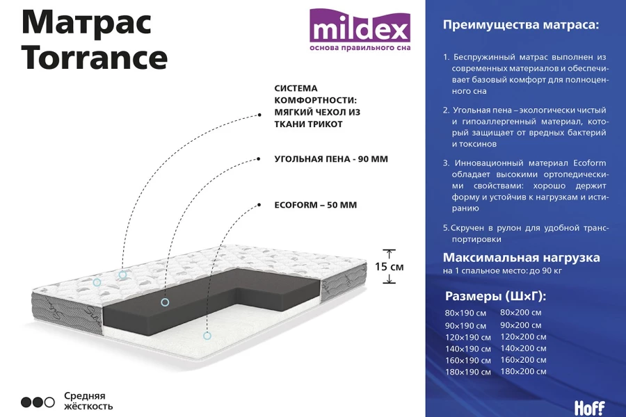 Матрас mildex memphis 160х200 см пружинный