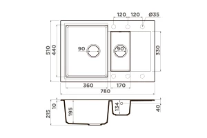 Второе фото. Мойка врезная с крылом OMOIKIRI Daisen 78-2