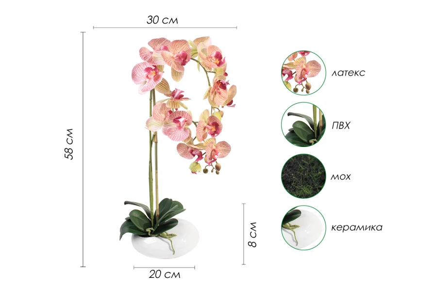 Искусственное растение в кашпо Камень Орхидея Фаленопсис (изображение №8)